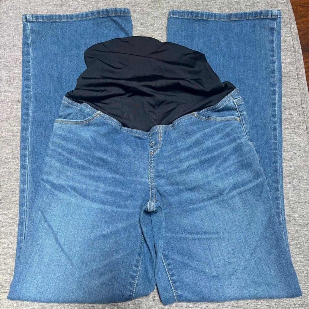 Over Belly High-Rise Denim Flare Maternity Pants, Size 2 - Picture 2 of 9